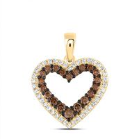 14K Yellow Gold Natural Diamond Cognac Heart Pendant 0.50 Cttw