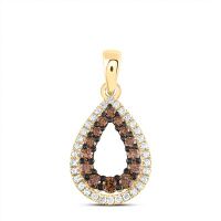 14K Yellow Gold Natural Diamond Cognac Pear Pendant 0.38 Cttw