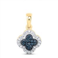 10K Yellow Gold Natural Diamond Blue Diamond Clover Pendant 0.14 Cttw