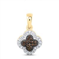 10K Yellow Gold Natural Diamond Cognac Diamond Clover Pendant 0.14 Cttw