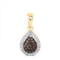 10K Yellow Gold Natural Diamond Cognac Diamond Pear Pendant 0.14 Cttw