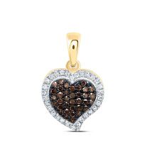 10K Yellow Gold Natural Diamond Cognac Diamond Heart Pendant 0.20 Cttw