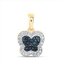 10K Yellow Gold Natural Diamond Blue Diamond Butterfly Pendant 0.20 Cttw