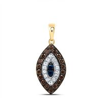 10K Yellow Gold Natural Diamond Cognac Blue Diamond Marquise Pendant 0.50 Cttw