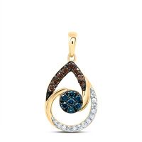 10K Yellow Gold Natural Diamond Cognac Blue Diamond Pear Pendant 0.33 Cttw