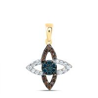 10K Yellow Gold Natural Diamond Cognac Blue Diamond Pendant 0.33 Cttw