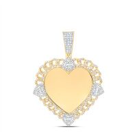10K Yellow Gold Natural Diamond Memory Heart Men%27s Charm 1 Cttw