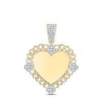 10K Yellow Gold Natural Diamond Memory Clover Heart Men%27s Charm 1 Cttw
