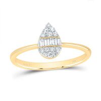 14K Yellow Gold Natural Diamond Pear Ring 0.20 Cttw