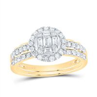 14K Yellow Gold Natural Diamond Diana Round Bridal Ring 0.75 Cttw