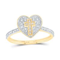 10K Yellow Gold Natural Diamond Cross Heart Ring 0.20 Cttw