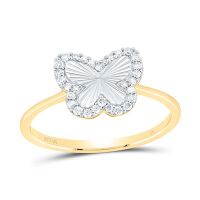 10K Yellow Gold Natural Diamond Butterfly Ring 0.20 Cttw