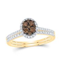 14K Yellow Gold Natural Diamond Cognac Oval Bridal Ring 0.50 Cttw