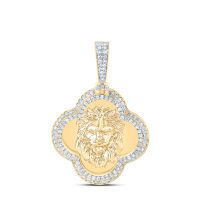 10K Yellow Gold Natural Diamond Lion Clover Men%27s Charm 0.75 Cttw