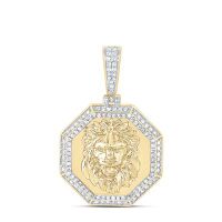 10K Yellow Gold Natural Diamond Lion Face Octagon Charm 0.38 Cttw