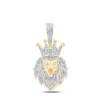 10K Yellow Gold Natural Diamond Lion Face Crown Charm 0.63 Cttw