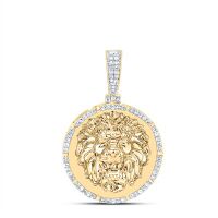 10K Yellow Gold Natural Diamond Lion Face Round Charm 0.25 Cttw
