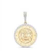 10K Yellow Gold Natural Diamond Lion Face Round Charm 0.63 Cttw