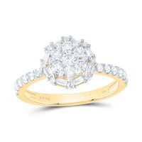 14K Yellow Gold Natural Diamond Flower Round Ring 0.88 Cttw