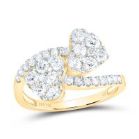 14K Yellow Gold Natural Diamond Heart Cuff Ring 1.20 Cttw