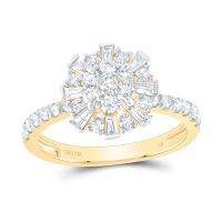 14K Yellow Gold Natural Diamond Flower Round Ring 1 Cttw