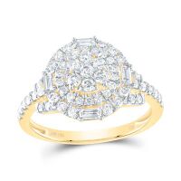 14K Yellow Gold Natural Diamond Flower Round Ring 1 Cttw