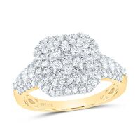 14K Yellow Gold Natural Diamond Flower Ring 1 Cttw