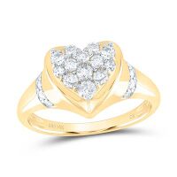 14K Yellow Gold Natural Diamond Heart Ring 0.50 Cttw