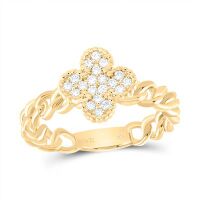 14K Yellow Gold Natural Diamond Clover Ring 0.20 Cttw