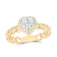 14K Yellow Gold Natural Diamond Heart Ring 0.38 Cttw