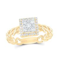 14K Yellow Gold Natural Diamond Square Ring 0.38 Cttw