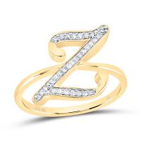 10K Yellow Gold Natural Diamond Initial Ring 0.13 Cttw