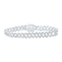 Sterling Silver Natural Diamond 10mm Cuban Bracelet 8 Inch 2 Cttw