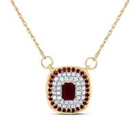 14K Yellow Gold Natural Diamond Round Ruby 4x3mm Emerald Ruby Cushion Necklace 18 Inch 0.50 Cttw