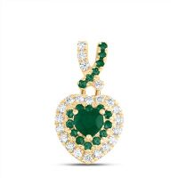 14K Yellow Gold Natural Diamond 3.5mm Heart Emerald Pendant 0.50 Cttw
