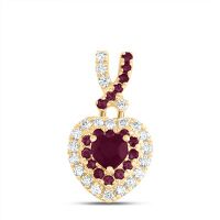 14K Yellow Gold Natural Diamond 3.5mm Heart Ruby Pendant 0.50 Cttw