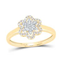 10K Yellow Gold Natural Diamond Flower Ring 0.20 Cttw
