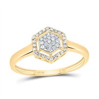 10K Yellow Gold Natural Diamond Hexagon Ring 0.14 Cttw