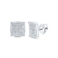 Sterling Silver Natural Diamond Cushion Earring 0.50 Cttw