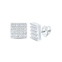 Sterling Silver Natural Diamond Square Earring 0.50 Cttw