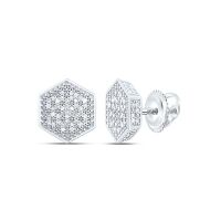 Sterling Silver Natural Diamond Hexagon Stud Earring 0.50 Cttw