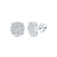 Sterling Silver Natural Diamond Cushion Earring 0.33 Cttw