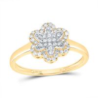 10K Yellow Gold Natural Diamond Flower Ring 0.25 Cttw