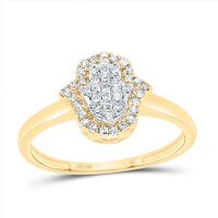 10K Yellow Gold Natural Diamond Hamsa Ring 0.20 Cttw