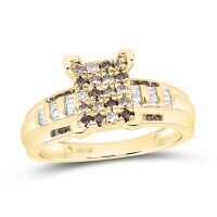 10K Yellow Gold Round Diamond Cluster Bridal Engagement Nicoles Dream Collection Ring 0.50 Cttw