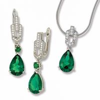 Silver Art Deco Emerald Green Teardrop Set