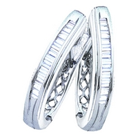 Sterling Silver Baguette Diamond Channel - Set Womens Oblong Hoop Earrings 1/4 Cttw