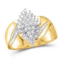 10k Yellow Gold Round Prong-set Diamond Oval Cluster Ring 1/8 Cttw