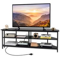 Costway - Corner TV Stand for TVs up to 65&quot; TV Console Table with AC Outlets&amp;USB A Ports Black - ...