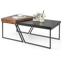 Costway Nesting Table Modern Coffee Table Set of 2 Stacking Side Table for Living Room - Black an...